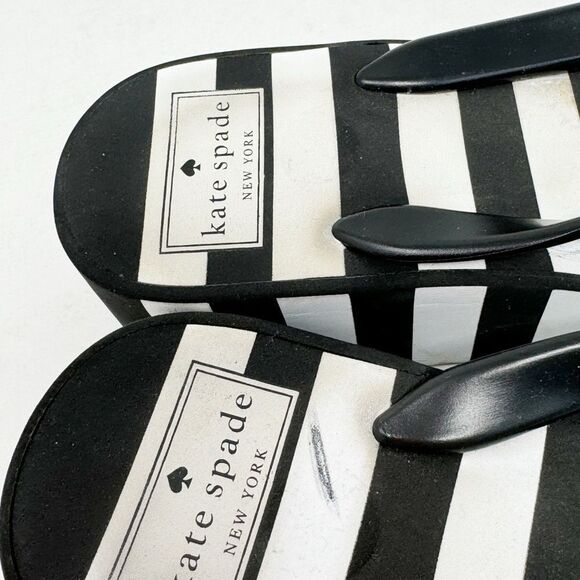 KATE SPADE | Rhett Striped Black/White Wedge Flip Flops Sandals Women’s Size 7 - Picture 13 of 15